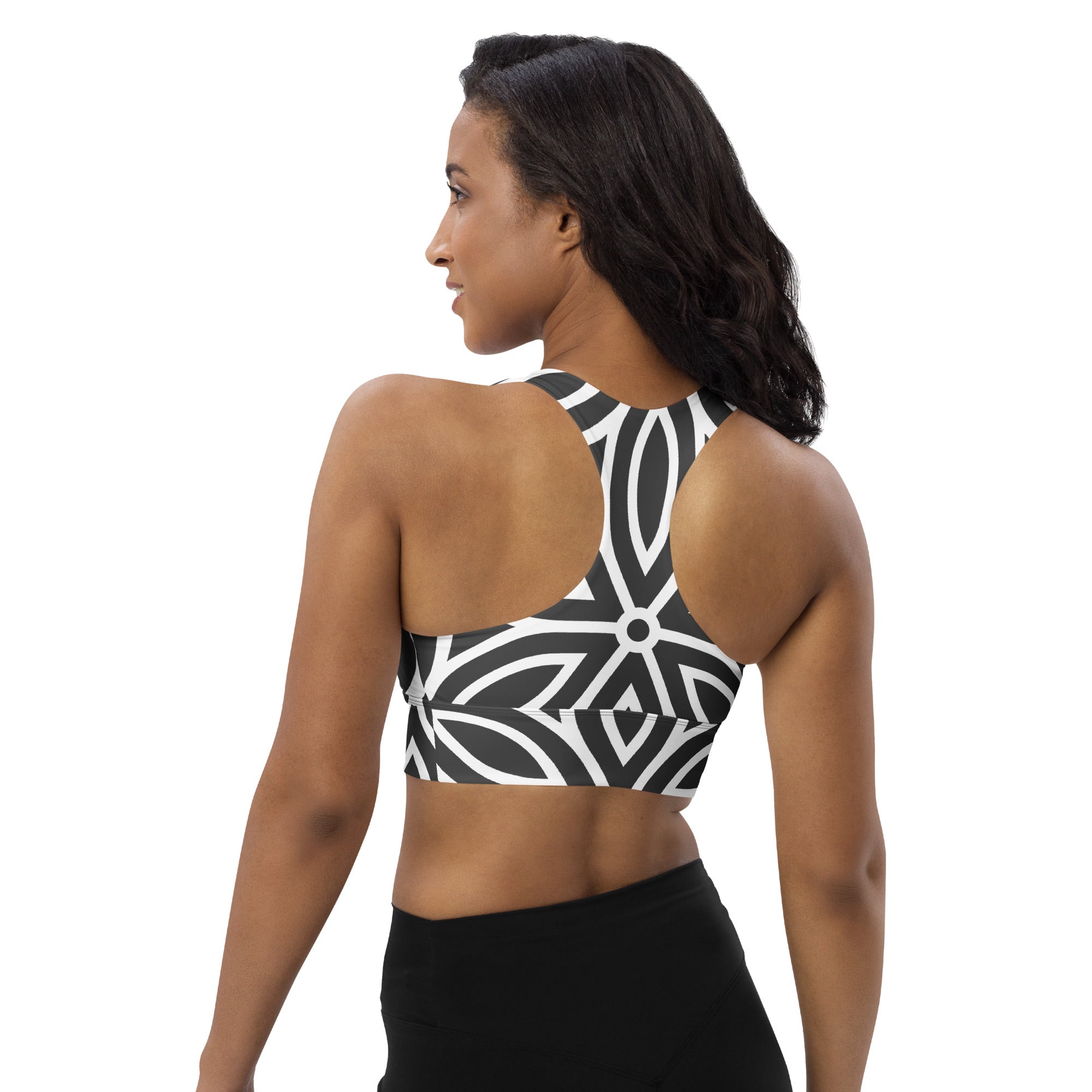 Geometric Petal Print Longline Sports Bra